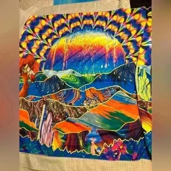 Heopapin Blacklight Tapestry Planet and Mountains Tapestry - Picture 3 of 3